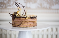 Opera Cake: Almond Cake, Buttercream, and Valrhona Chocolate Mirror Glaze