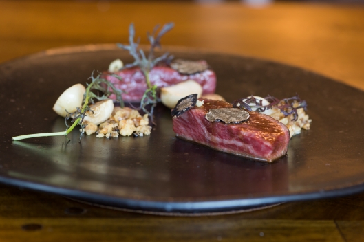 Wagyu, Fermented Turnips, Truffled Walnuts, and Wasabi