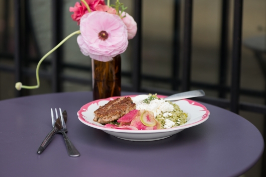 Sorrel Rice Bowl: Heirloom Brown Rice, Sorrel Pesto, Poached Egg, Preserved Meye