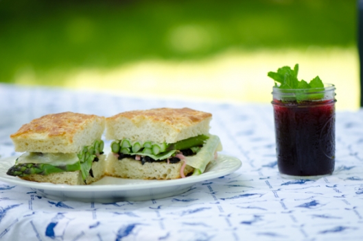Asparagus Melt with Fontina, Garlic Aïoli, Pickled Onions, and Dried Blueberries