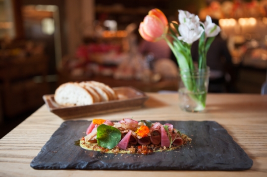 Ham, Pickled Vegetables, Conpoy, and Curry Vinaigrette
