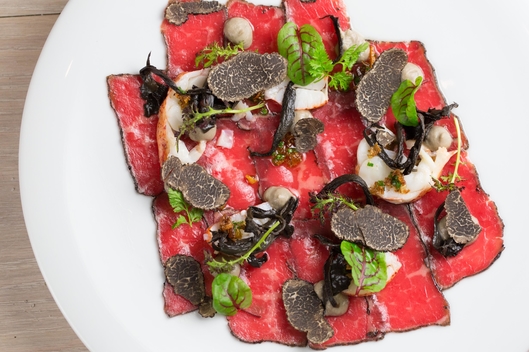 Beef Carpaccio, Lobster, XO Sauce, and Truffles