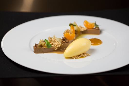 Urfa-infused Valrhona Chocolate, Tangerines, and Sesame