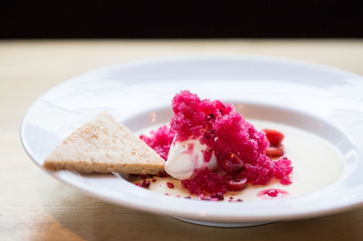 Rachel Sundet of Hungry Mother and State Park: Butterscotch Custard and Cranberry-Sparkling Wine Granita Butterscotch Custard and Cranberry-Sparkling Wine Granita
