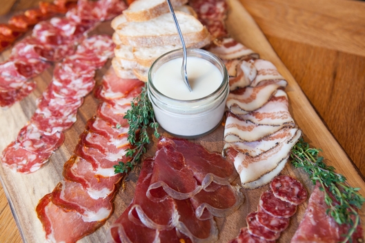Charcuterie Board featuring Sriracha Salami