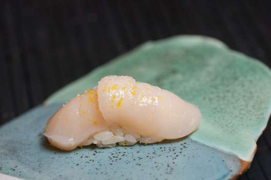 John Daley of New York Sushi Ko: Sea Scallop, Lemon, Yuzu Zest and Sea Salt