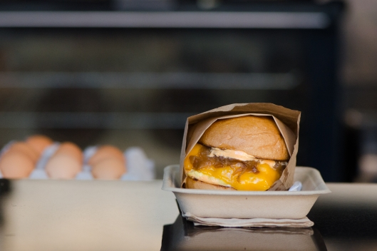 The Fairfax: Soft Scrambled Eggs, Caramelized Onions, Sriracha Mayonnaise, and Portuguese Bun from Chef Alvin Cailan of Eggslut The Fairfax: Soft Scrambled Eggs, Caramelized Onions, Sriracha Mayonnaise, and P