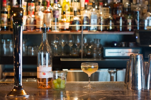 Four to the Floor: Campo de Encanto Pisco, Giffard Crème Pamplemousse Rose Liqueur, Verjus Blanc, and Dolin Blanc Vermouth from Devon Tarby of Honeycut Four to the Floor: Campo de Encanto Pisco, Giffard Crème Pamplemousse Rose Lique