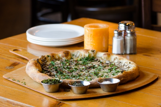 Parmesan Cream White Pizza with Bloomsdale Spinach, Kale, Pecorino, and Garlic C