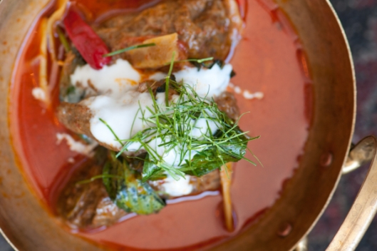 Australian Beef Panang Curry, Roasted Red Peppers, Bamboo, and Coconut Cream